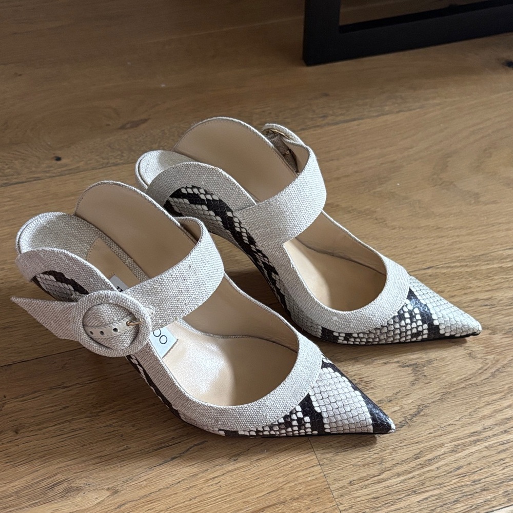 Jimmy Choo Beige and Black Snakeskin Heels